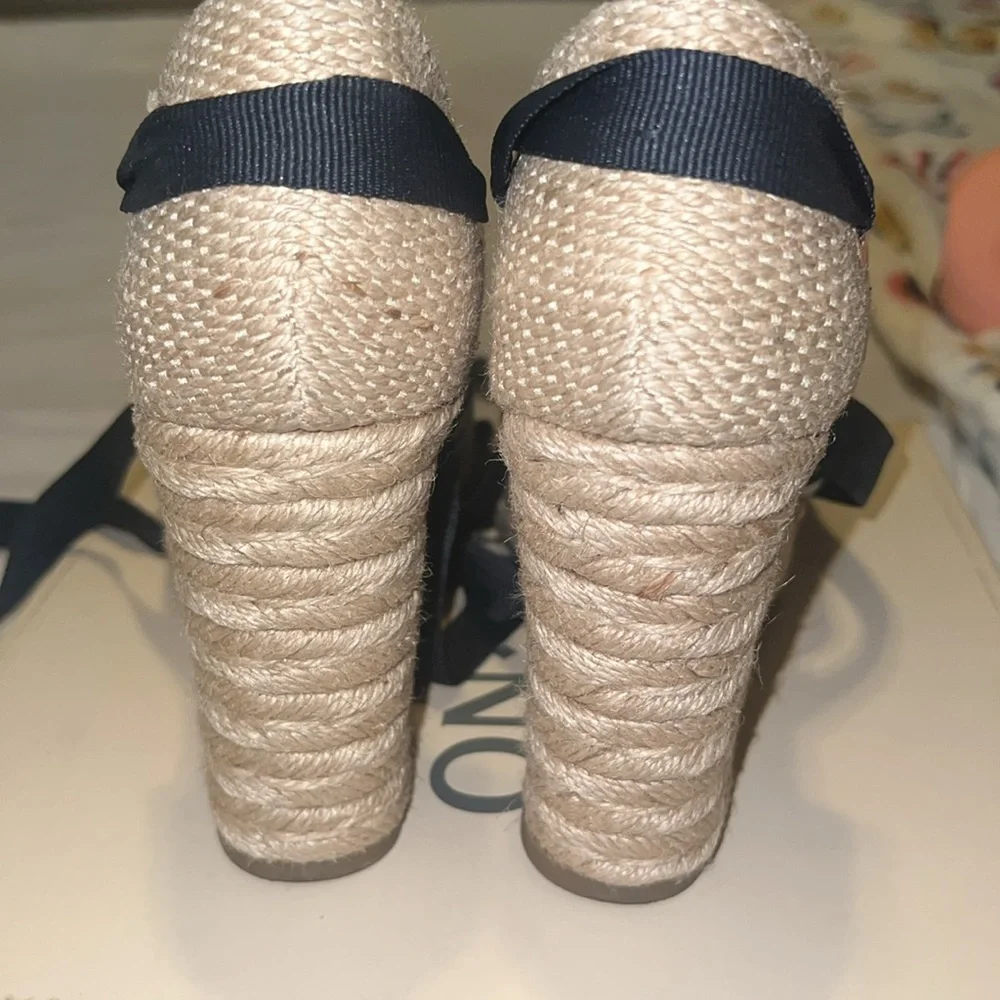 Striped Espadrille Wedge Sandals Nautical blue striped size 7